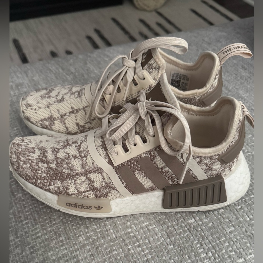 Adidas Cream and Brown Patterned Sneakers